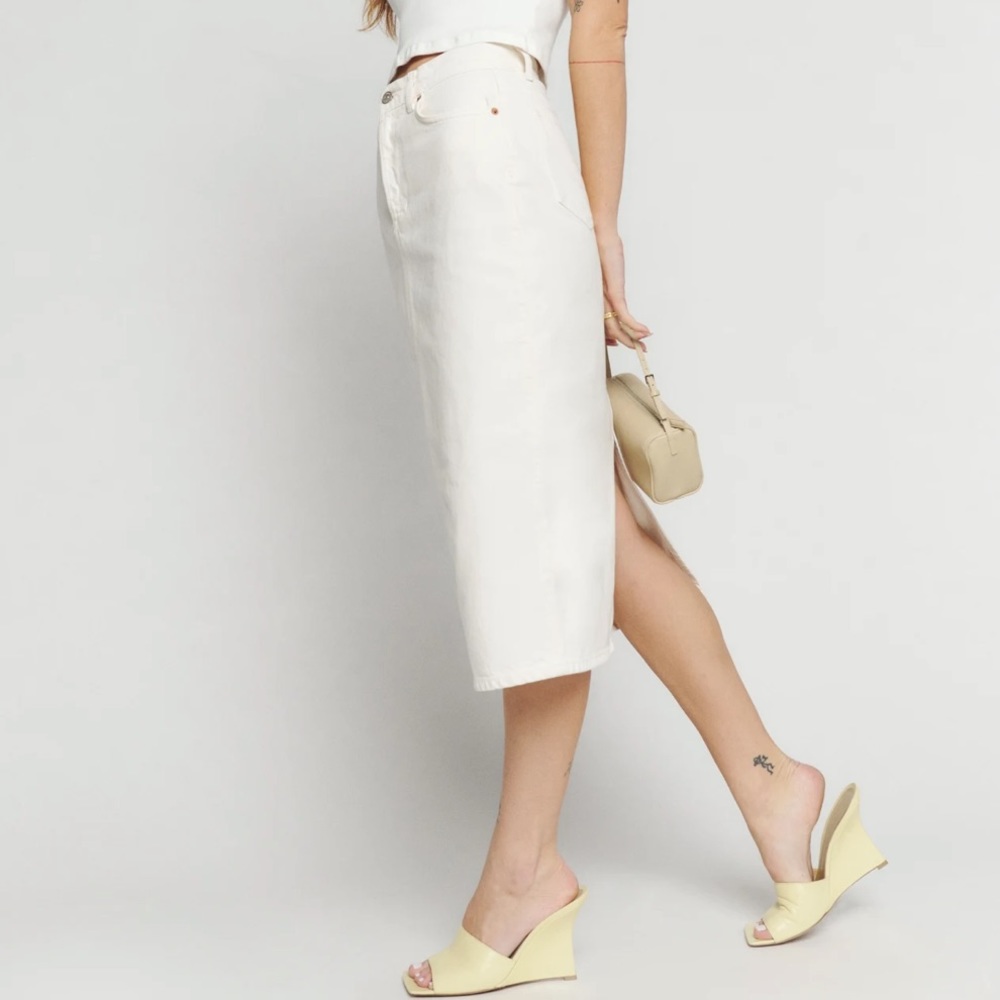 Reformation Jayde High Rise Denim Midi Skirt SIZE 23